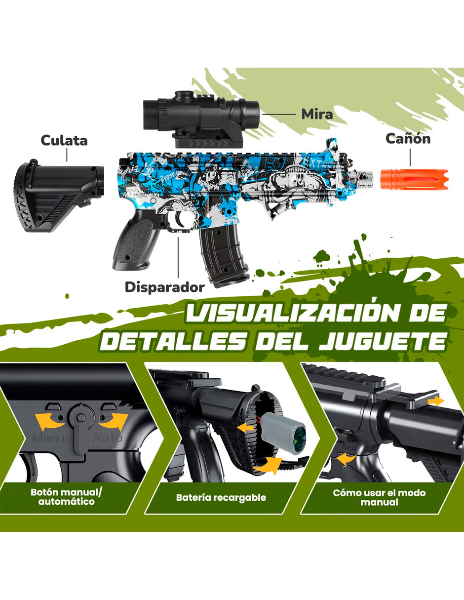 Pistola De Hidrogel Eléctrica M416 Azul Petukita Box – Lanzador Automático de Bolas de Gel
