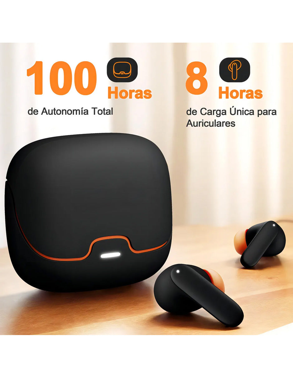 Audífonos Inalámbricos Petukita Box S36 Negro/Naranja | Hi-Fi | ENC | Hasta 100 Horas de Batería | Baja Latencia 45 ms | Bluetooth 5.x
