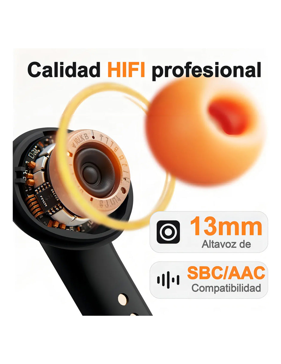 Audífonos Inalámbricos Petukita Box S36 Negro/Naranja | Hi-Fi | ENC | Hasta 100 Horas de Batería | Baja Latencia 45 ms | Bluetooth 5.x