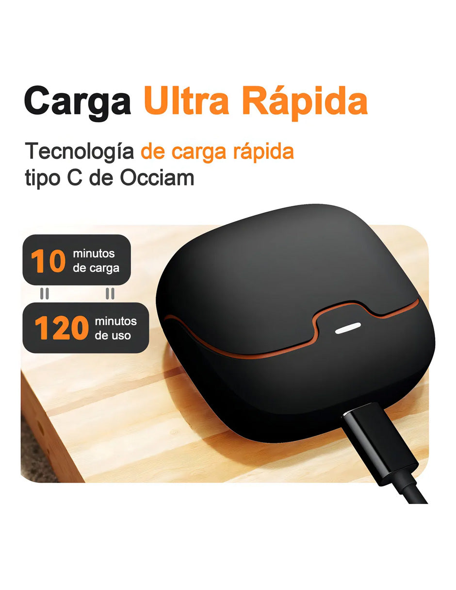 Audífonos Inalámbricos Petukita Box S36 Negro/Naranja | Hi-Fi | ENC | Hasta 100 Horas de Batería | Baja Latencia 45 ms | Bluetooth 5.x