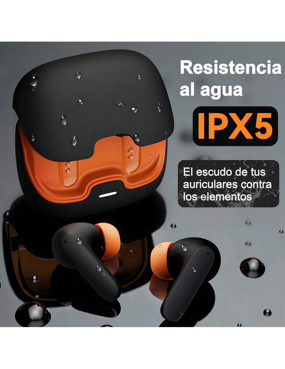 Audífonos Inalámbricos Petukita Box S36 Negro/Naranja | Hi-Fi | ENC | Hasta 100 Horas de Batería | Baja Latencia 45 ms | Bluetooth 5.x