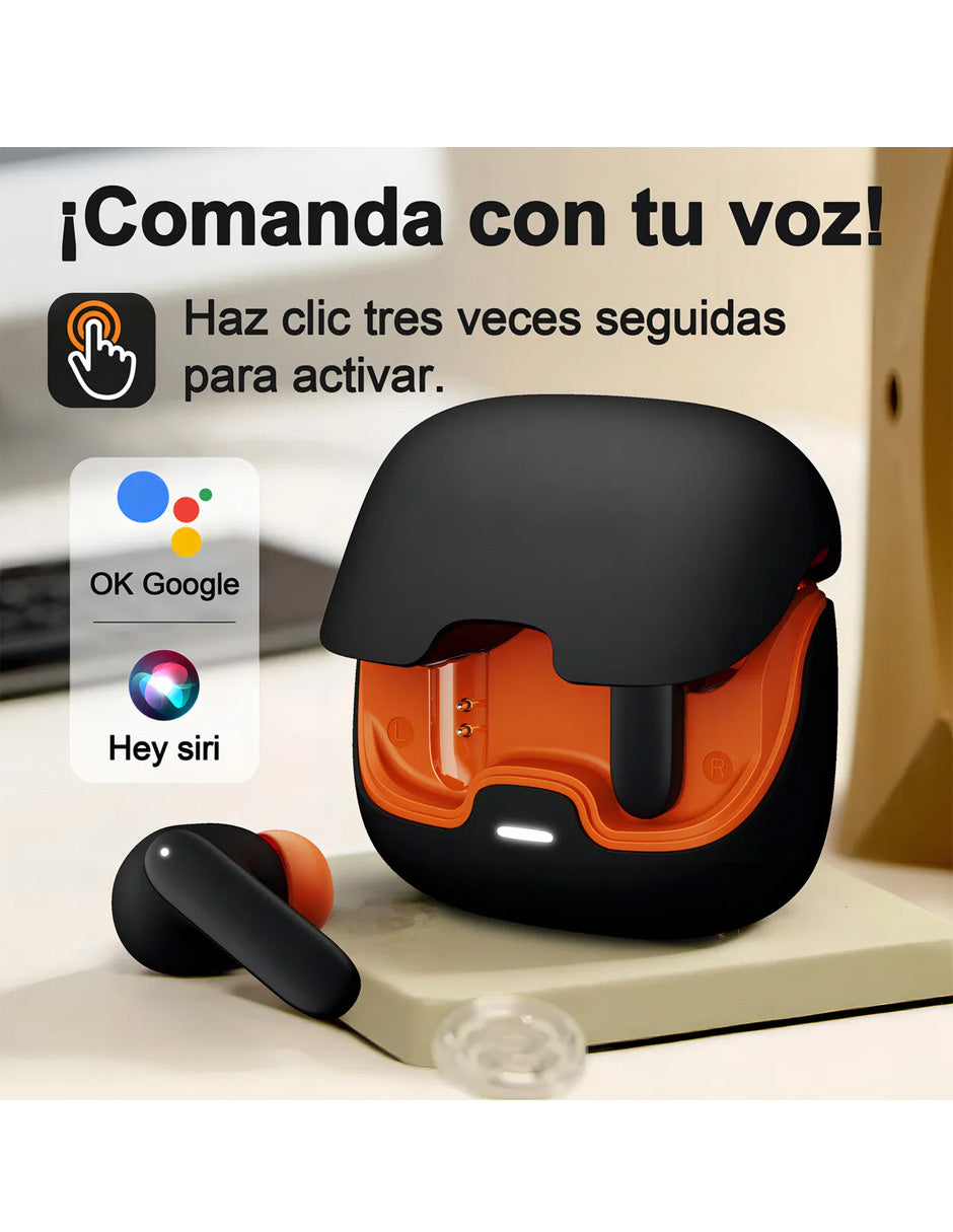 Audífonos Inalámbricos Petukita Box S36 Negro/Naranja | Hi-Fi | ENC | Hasta 100 Horas de Batería | Baja Latencia 45 ms | Bluetooth 5.x