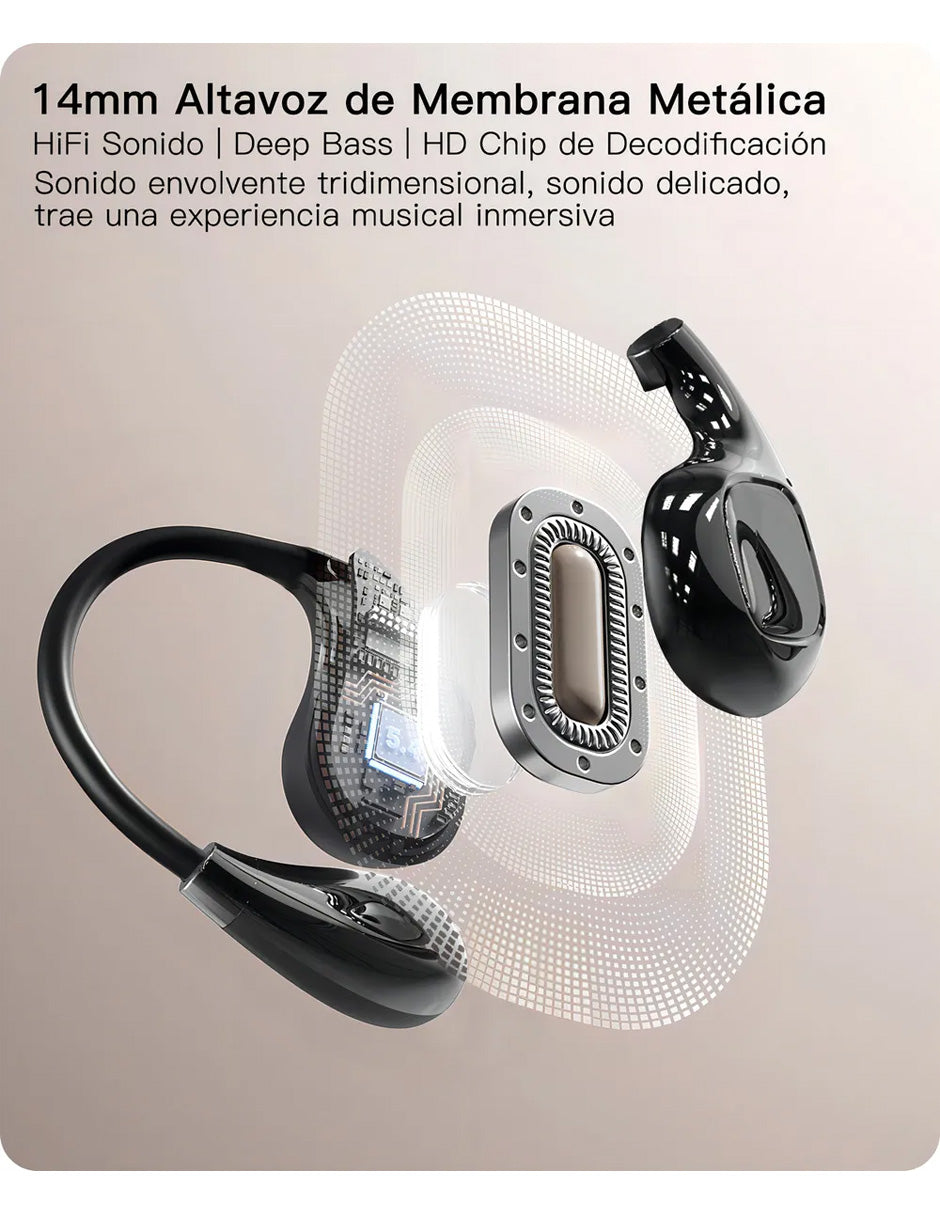 Audífonos Inalámbricos Petukita Box YX46 OWS Bluetooth 5.4 Open Ear | Audio HiFi | 4 Micrófonos ENC | Hasta 20 m de Alcance | Diseño Oreja Colgante