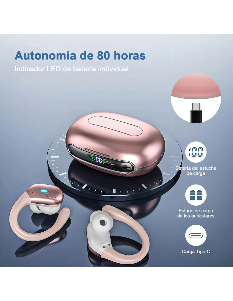 Audífonos Inalámbricos Petukita Box BX30 ANC 75H Bluetooth 5.3 Rosa | Cancelación de Ruido ENC | Pantalla LED | IPX7 | Hasta 75 Horas de Batería