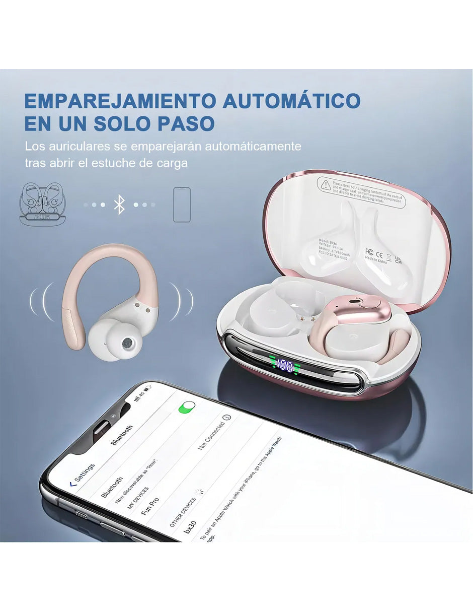 Audífonos Inalámbricos Petukita Box BX30 ANC 75H Bluetooth 5.3 Rosa | Cancelación de Ruido ENC | Pantalla LED | IPX7 | Hasta 75 Horas de Batería