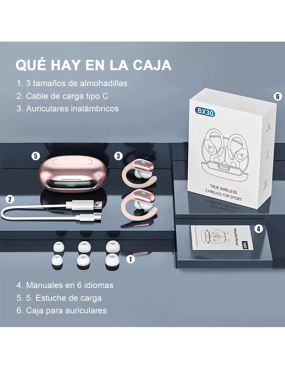 Audífonos Inalámbricos Petukita Box BX30 ANC 75H Bluetooth 5.3 Rosa | Cancelación de Ruido ENC | Pantalla LED | IPX7 | Hasta 75 Horas de Batería