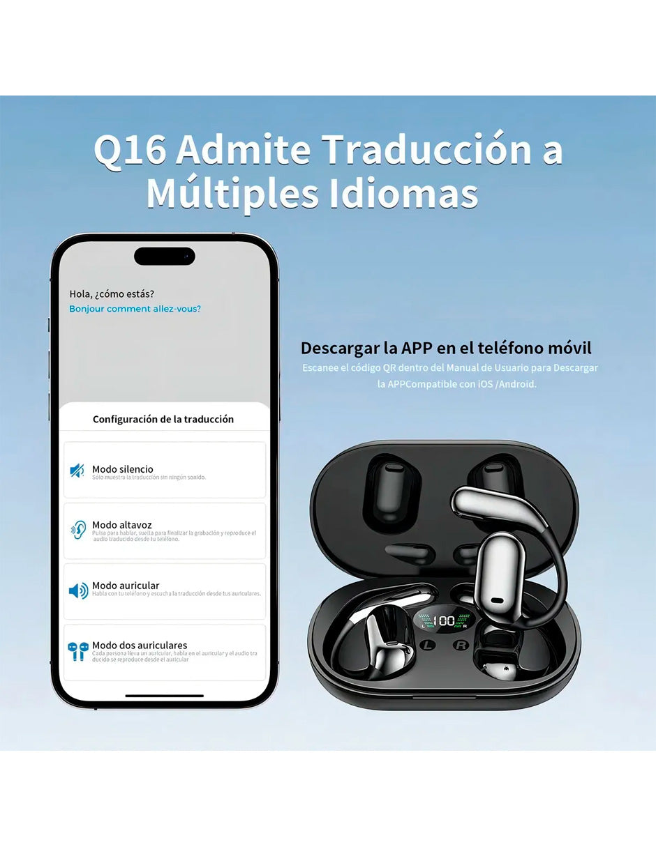 Audífonos Traductor IA Petukita Box Q16 Bluetooth HiFi para iPhone y Android