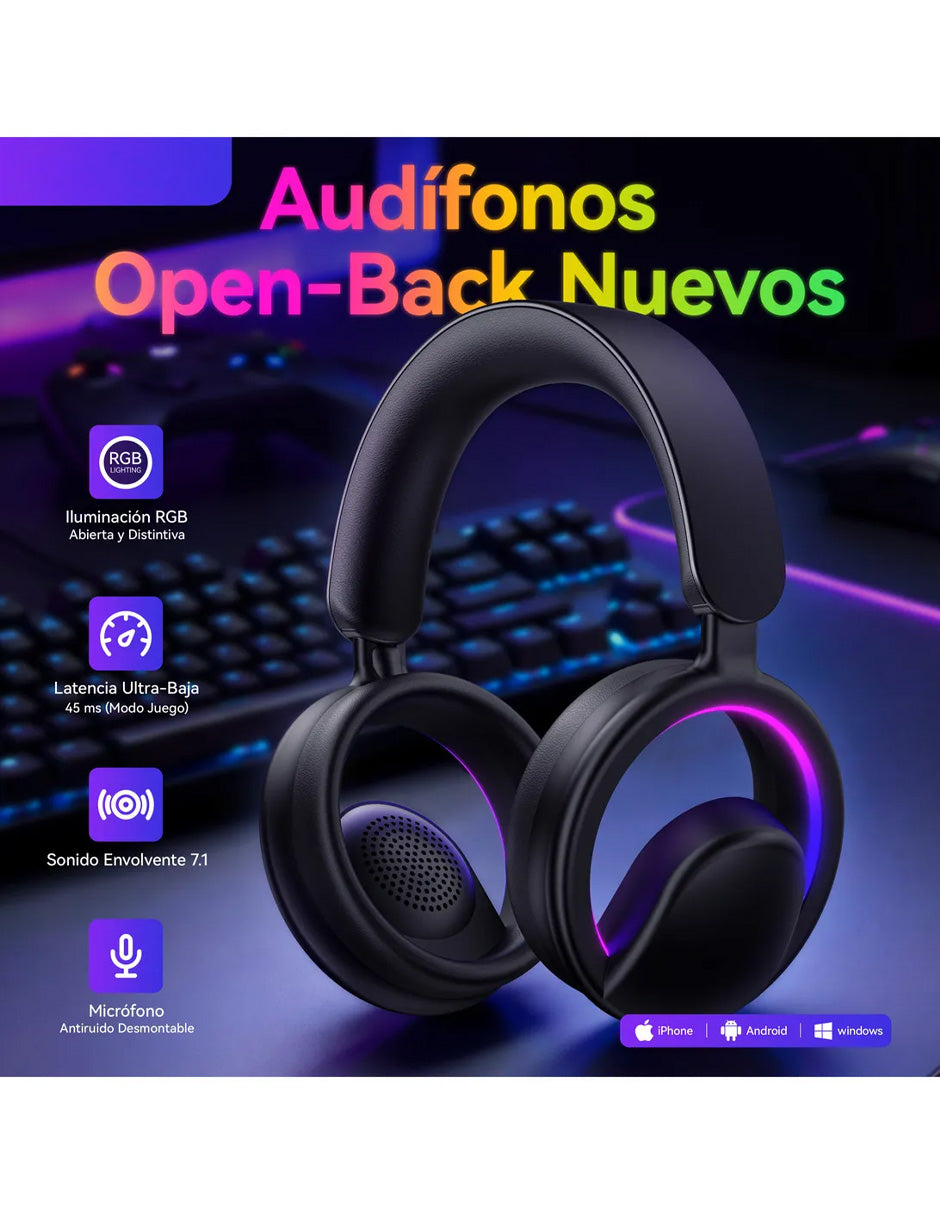 Audífonos Gamer Inalámbricos Petukita Box B16 RGB Negro | Sonido 7.1, Bluetooth, RGB y Baja Latencia