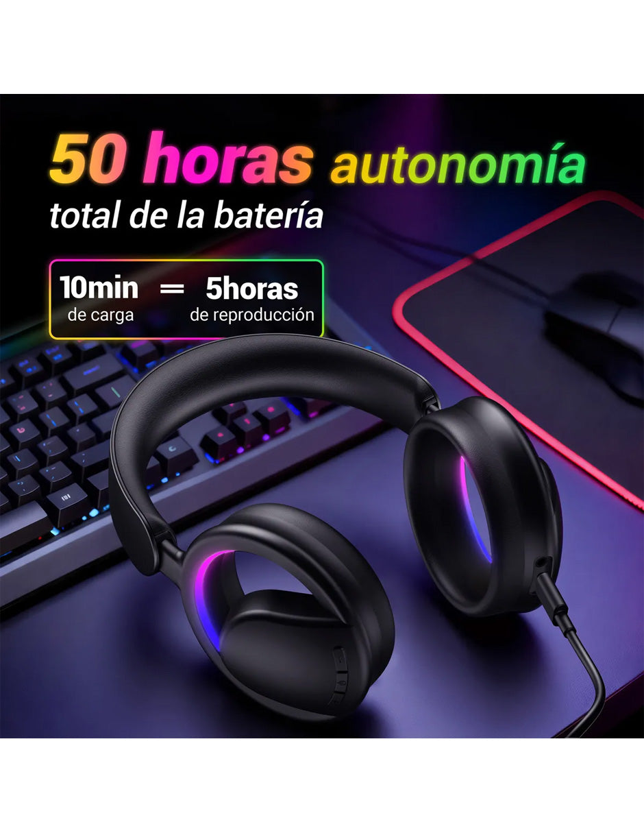Audífonos Gamer Inalámbricos Petukita Box B16 RGB Negro | Sonido 7.1, Bluetooth, RGB y Baja Latencia
