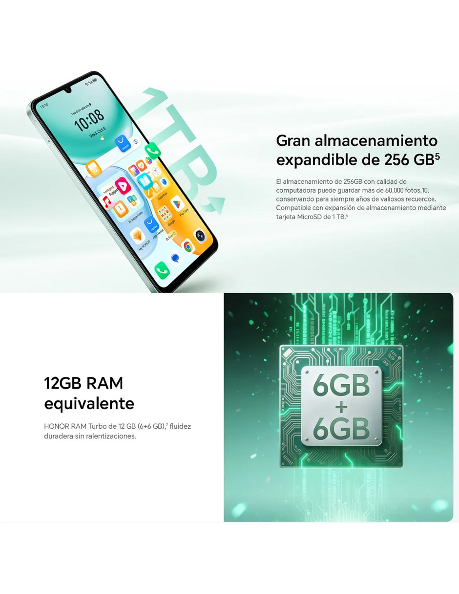 Smartphone Honor X5c Plus 256GB Midnight Black | 6GB RAM, Almacenamiento Amplio y Cámara con IA