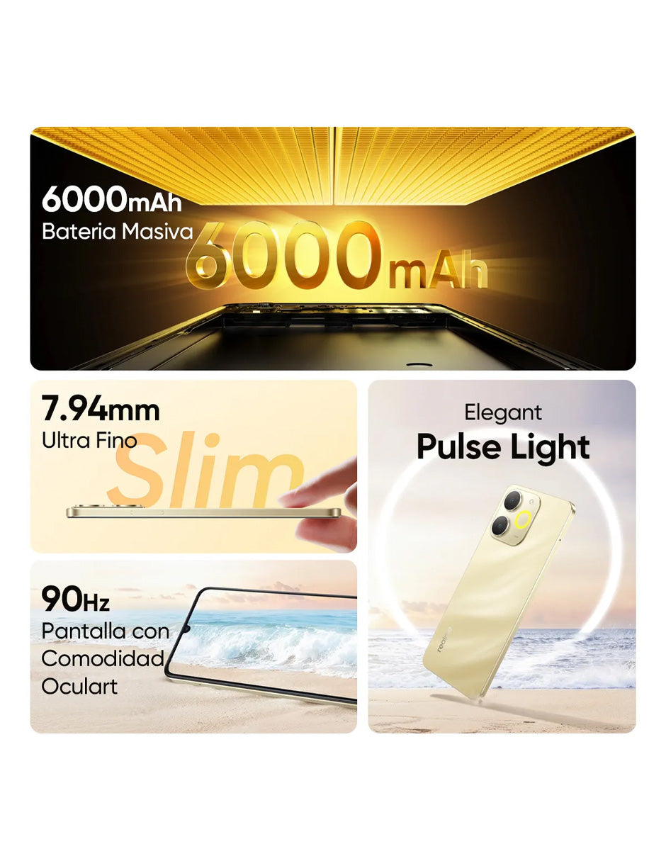 Smartphone Realme Note 70T 128GB Dorado | 16GB RAM Dinámica, Batería 6000mAh, Pantalla 6.74" e IP64
