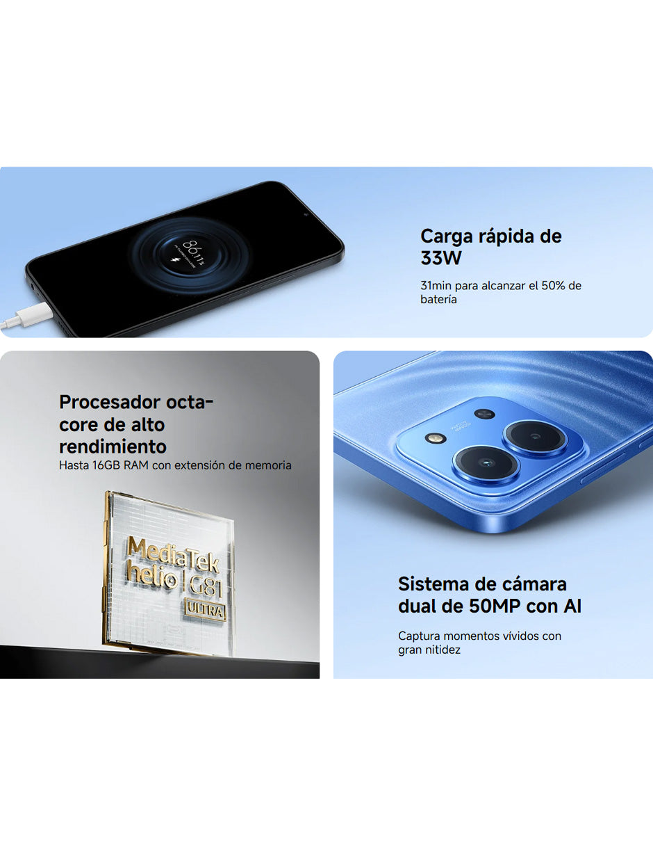 Smartphone Xiaomi Redmi 15C 128GB 4GB RAM Mint Green | Pantalla 6.9", Cámara 50MP, HyperOS