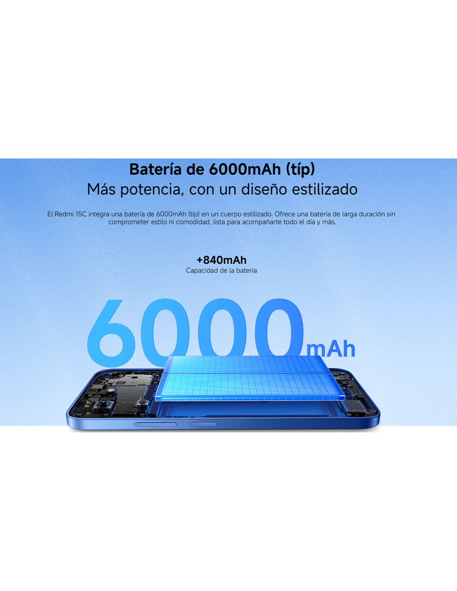 Smartphone Xiaomi Redmi 15C 128GB 4GB RAM Mint Green | Pantalla 6.9", Cámara 50MP, HyperOS