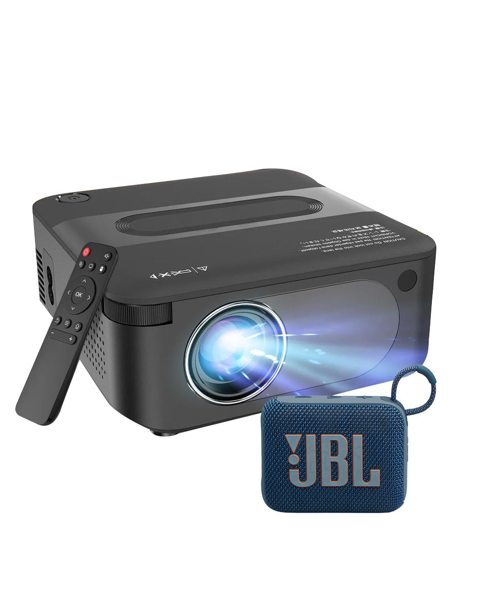 Combo Mini Proyector X6 Profesional LED + Bocina Bluetooth Go 4 Waterproof IP67 Azul | Cine en Casa Portátil, Gaming y Streaming
