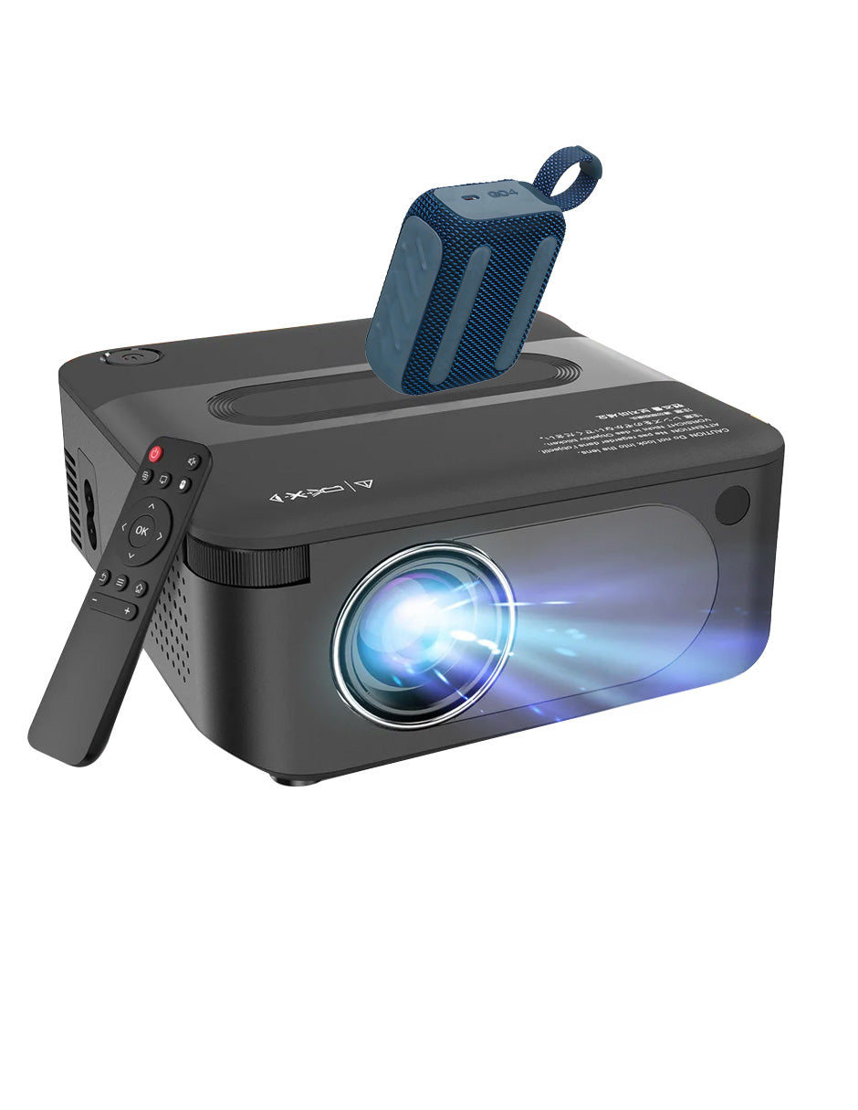 Combo Mini Proyector X6 Profesional LED + Bocina Bluetooth Go 4 Waterproof IP67 Azul | Cine en Casa Portátil, Gaming y Streaming