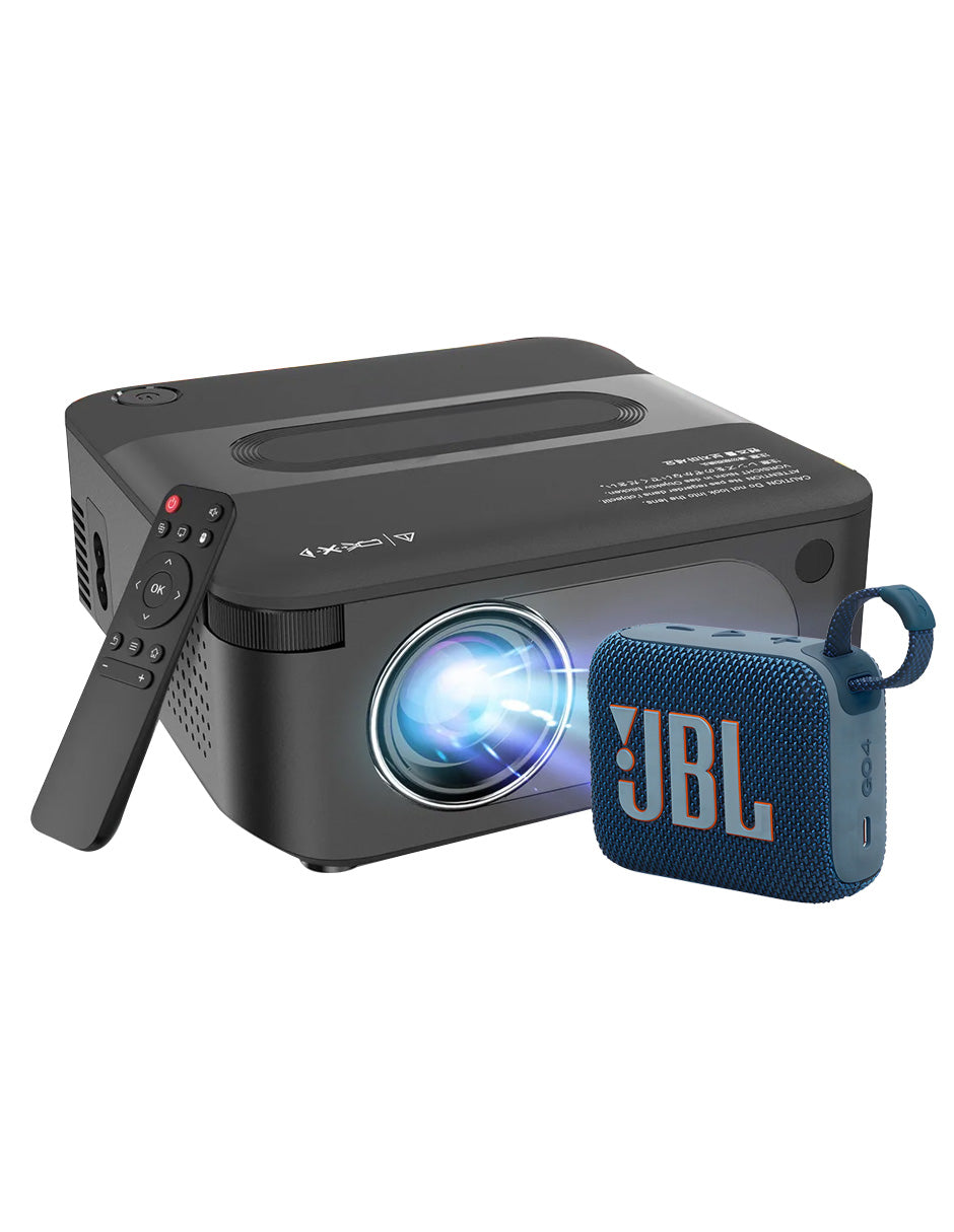 Combo Mini Proyector X6 Profesional LED + Bocina Bluetooth Go 4 Waterproof IP67 Azul | Cine en Casa Portátil, Gaming y Streaming