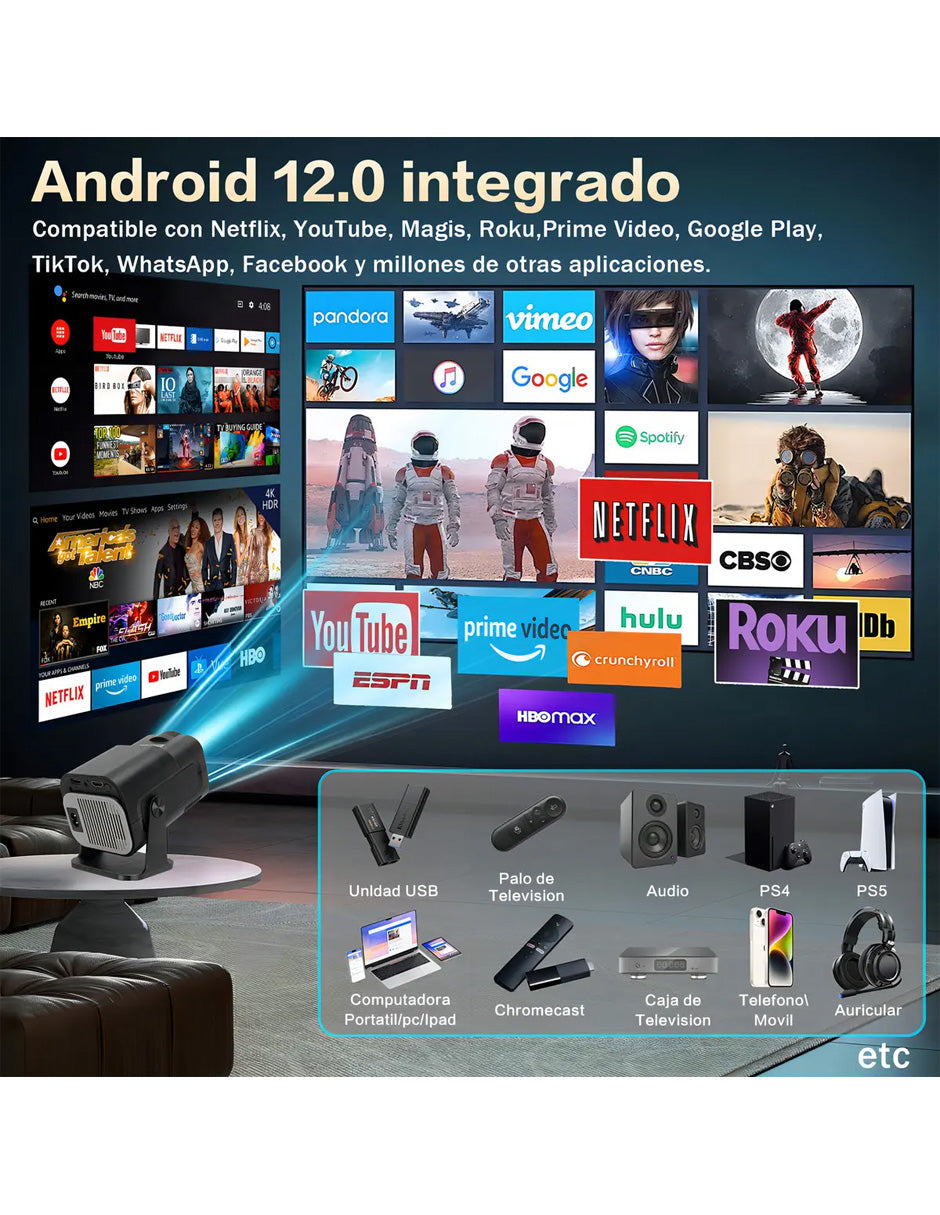 Proyector 4K Petukita Box WiFi Smart Pro Negro