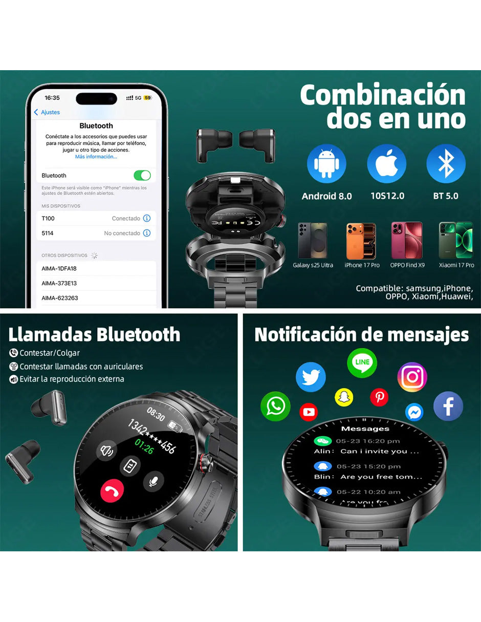 Smartwatch BWT100 Petukita Box con Auriculares 2-1