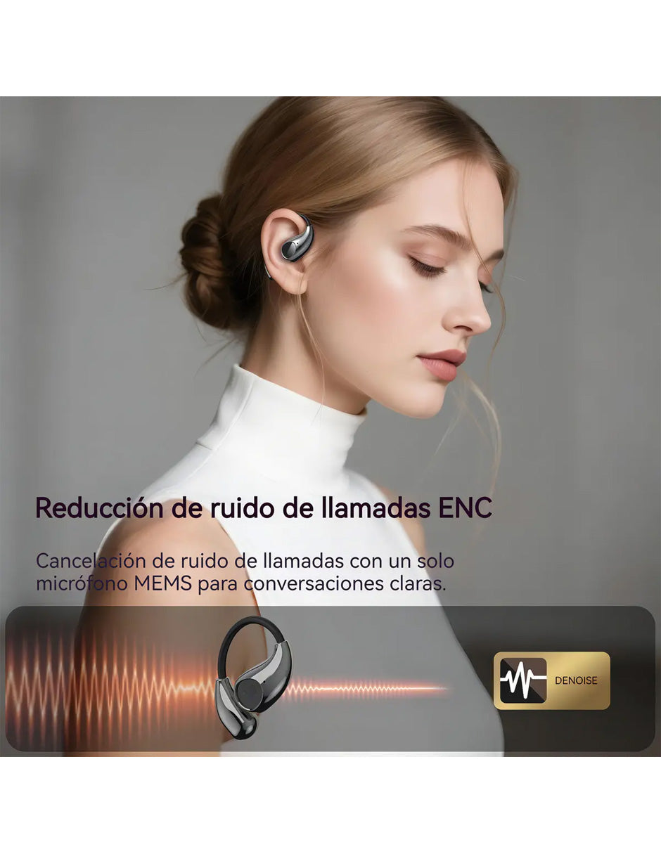 Audífonos Open Ear AC510 Petukita Box Negro | Bluetooth con IA para Llamadas Claras