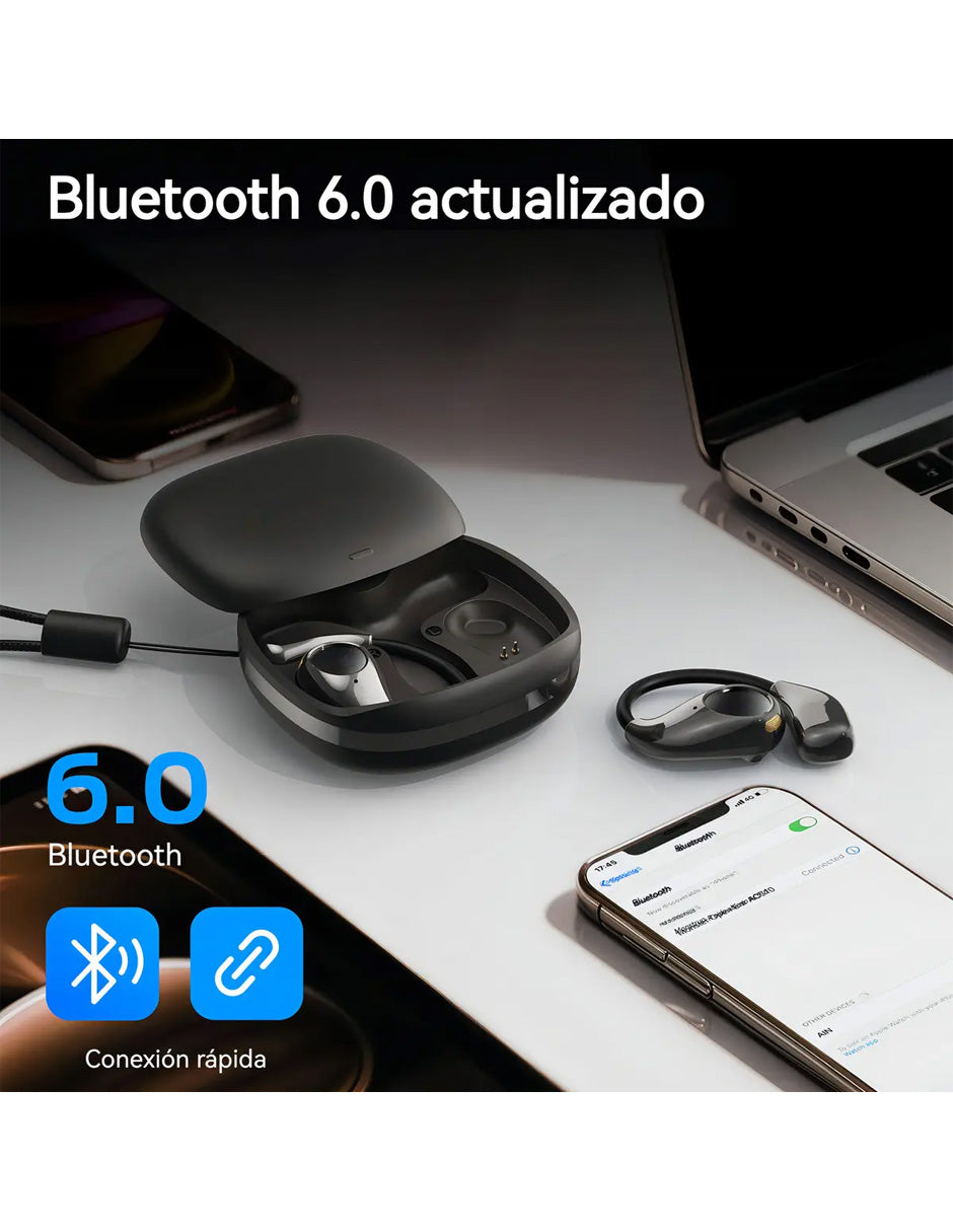 Audífonos Open Ear AC510 Petukita Box Negro | Bluetooth con IA para Llamadas Claras