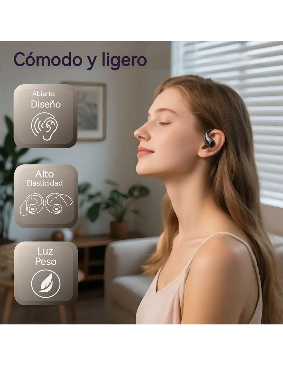 Audífonos Open Ear AC510 Petukita Box Negro | Bluetooth con IA para Llamadas Claras