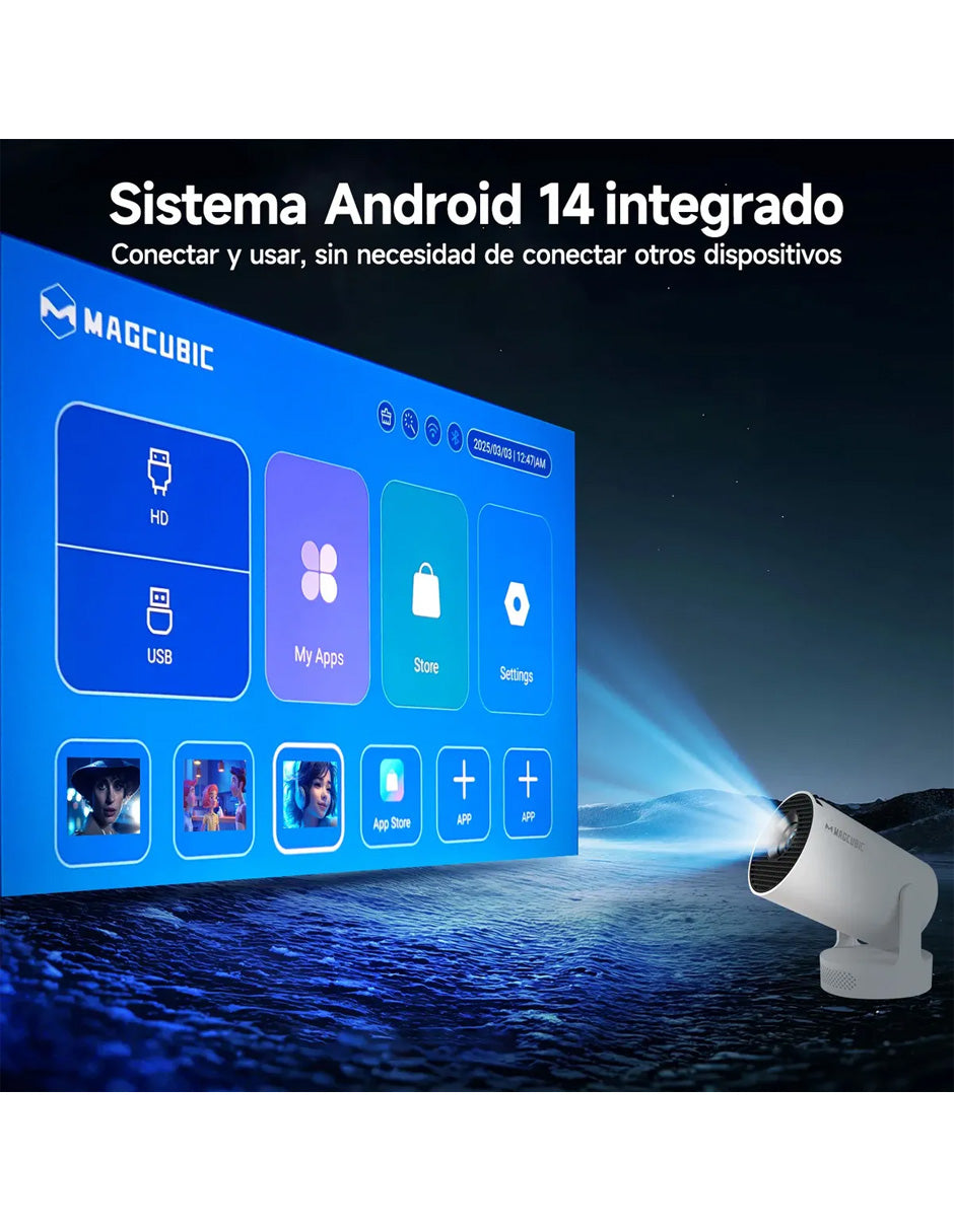 Proyector HY300PRO+ Petukita Box | Android 14, Wi-Fi 6, Bluetooth 5.4, Soporte 180°, Cine en Casa HD