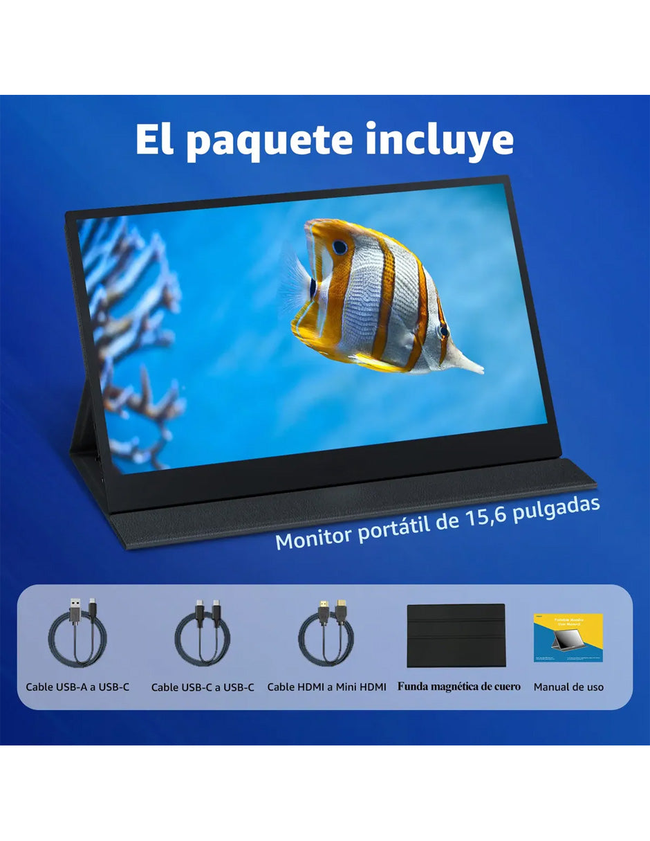 Monitor Portátil Petukita Box Type C PTM15 15.6" Full HD IPS | USB-C y Mini HDMI | Compatible con Laptop, PC, Mac, PS5, Xbox, Nintendo Switch