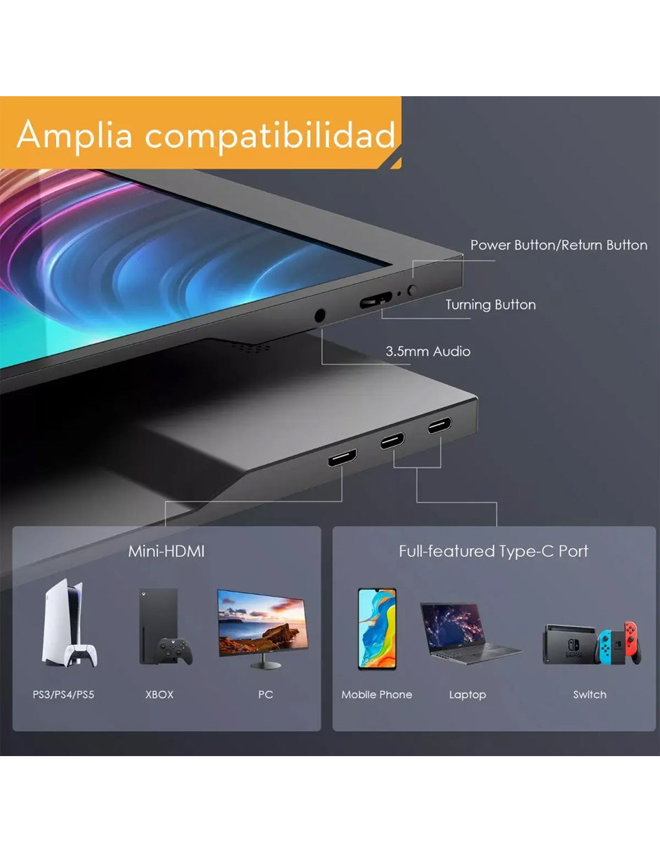 Monitor Portátil Petukita Box Type C PTM15 15.6" Full HD IPS | USB-C y Mini HDMI | Compatible con Laptop, PC, Mac, PS5, Xbox, Nintendo Switch