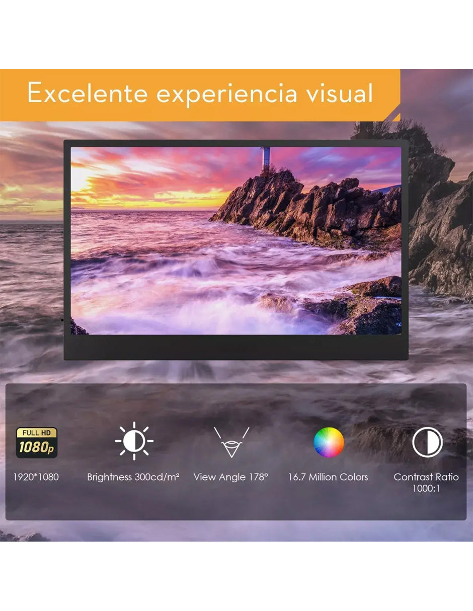 Monitor Portátil Petukita Box Type C PTM15 15.6" Full HD IPS | USB-C y Mini HDMI | Compatible con Laptop, PC, Mac, PS5, Xbox, Nintendo Switch