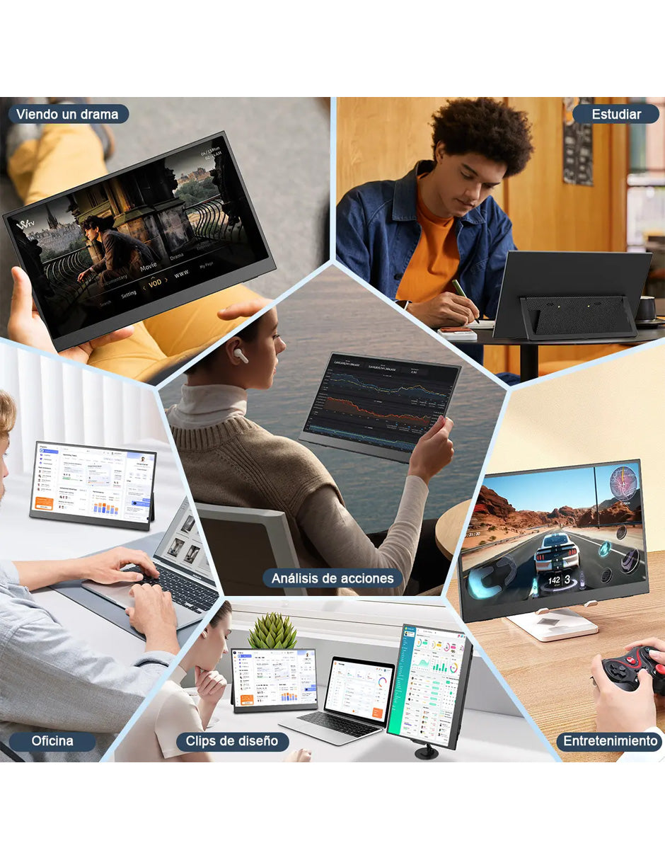 Monitor Portátil 16.1" Full HD IPS Inalámbrico USB-C y Mini HDMI | Segunda Pantalla para Laptop, PC, Mac, Consolas y Celular