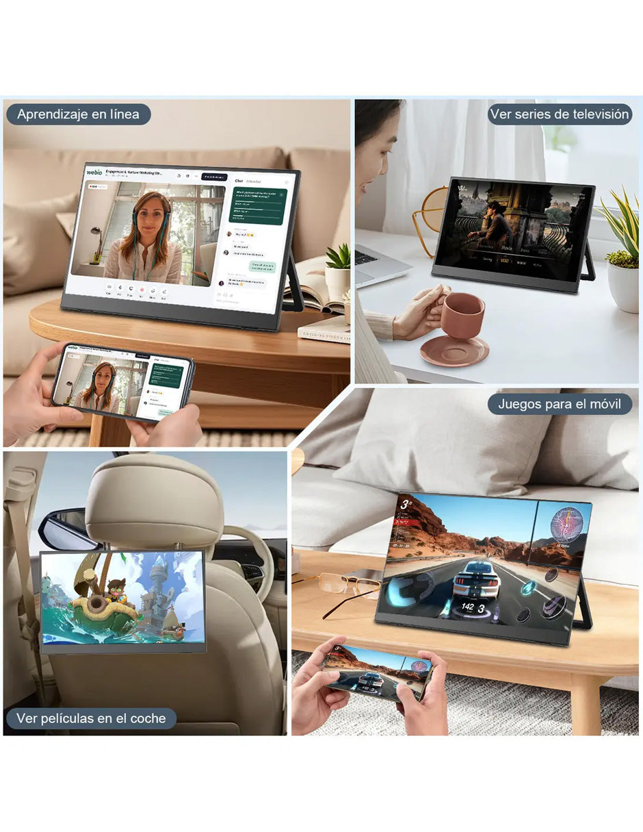 Monitor Portátil 16.1" Full HD IPS Inalámbrico USB-C y Mini HDMI | Segunda Pantalla para Laptop, PC, Mac, Consolas y Celular