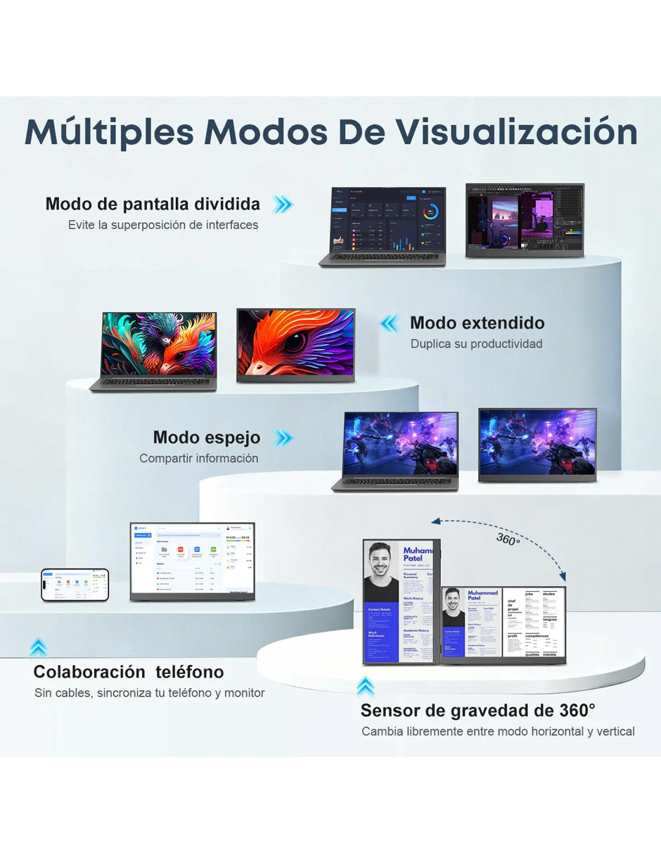 Monitor Portátil 16.1" Full HD IPS Inalámbrico USB-C y Mini HDMI | Segunda Pantalla para Laptop, PC, Mac, Consolas y Celular