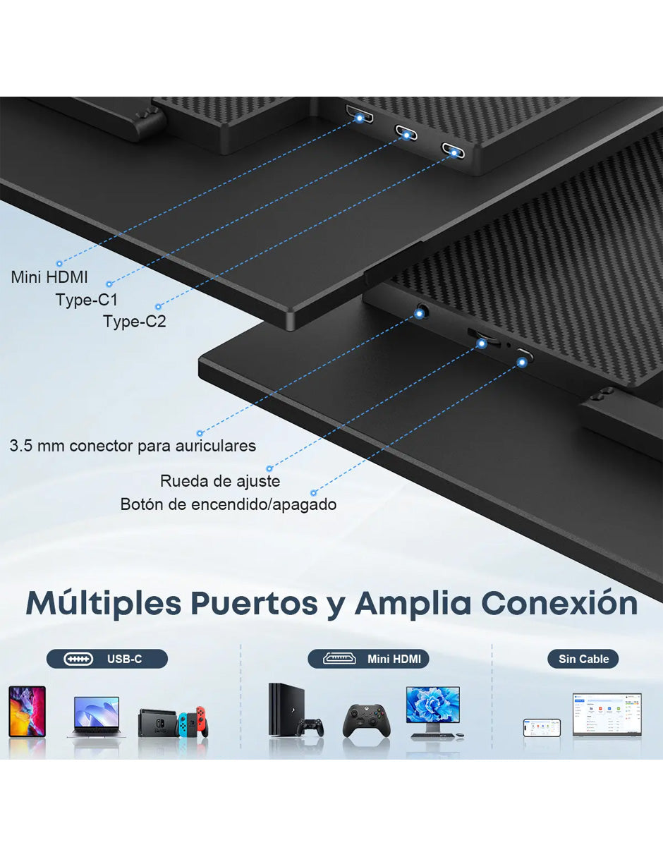 Monitor Portátil 16.1" Full HD IPS Inalámbrico USB-C y Mini HDMI | Segunda Pantalla para Laptop, PC, Mac, Consolas y Celular