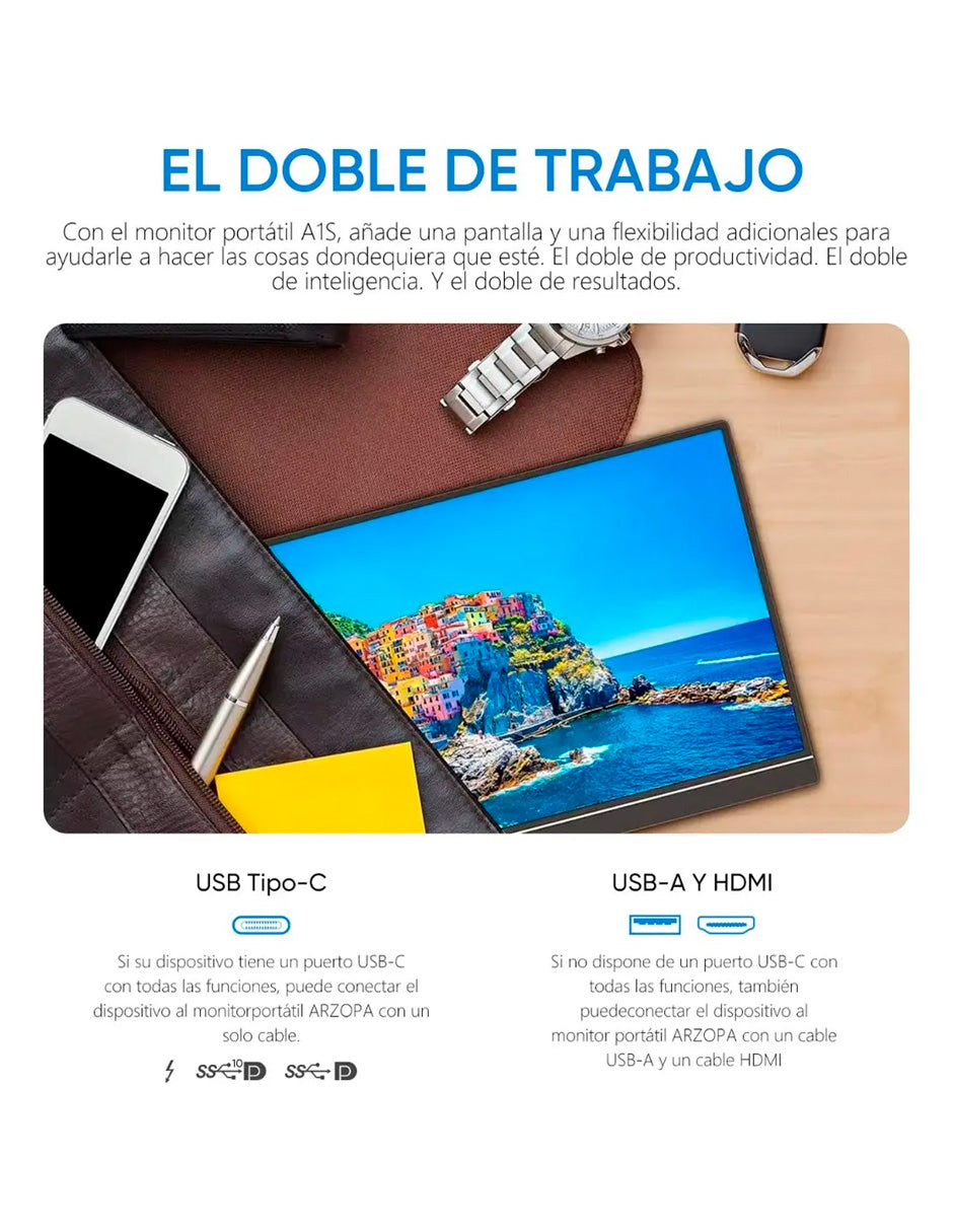 Monitor Portátil Petukita Box A1S 14" Full HD IPS 1080P USB-C Mini HDMI