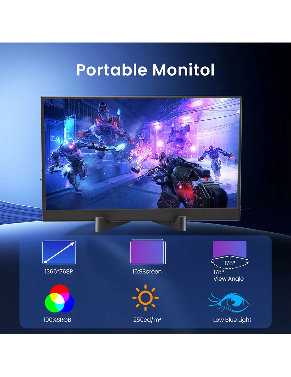 Monitor Portátil Petukita Box 14" HD LCD USB-C HDMI con Bocinas Integradas