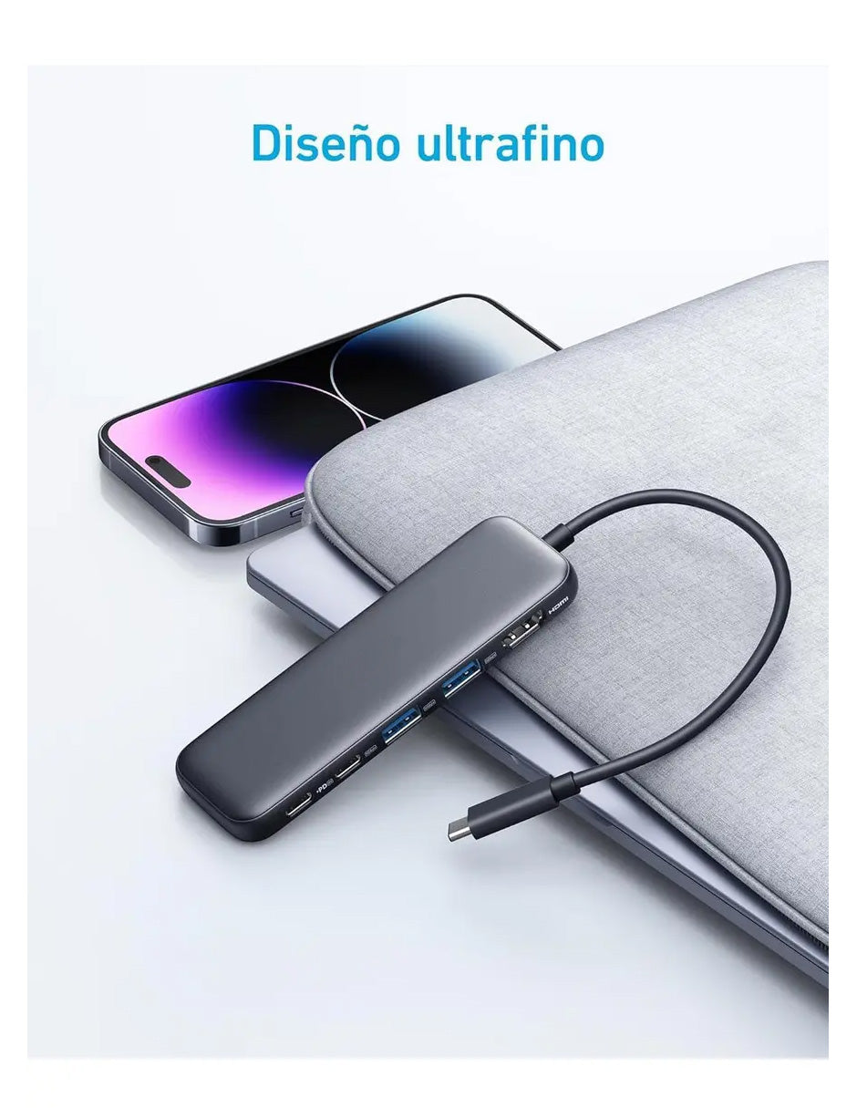 Hub USB-C 5 en 1 con HDMI 4K, USB-A, USB-C y SD/TF