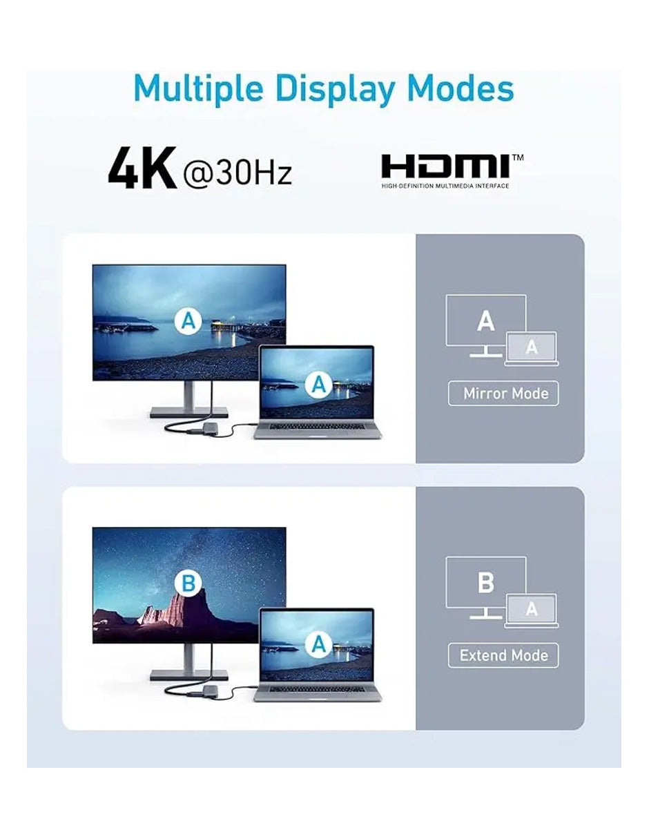 Hub USB-C 5 en 1 con HDMI 4K, USB-A, USB-C y SD/TF