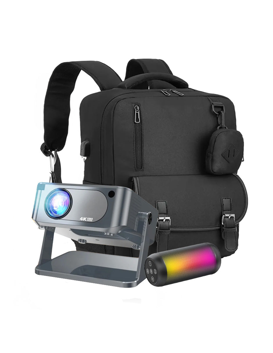 Combo Petukita Box: Proyector 4K Soporte + Mochila + Bocina Bluetooth A1H