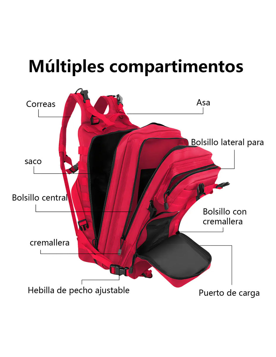 Combo Active 5 Mochila Táctica + Bocina + Reloj Inteligente Deportivo Rojo
