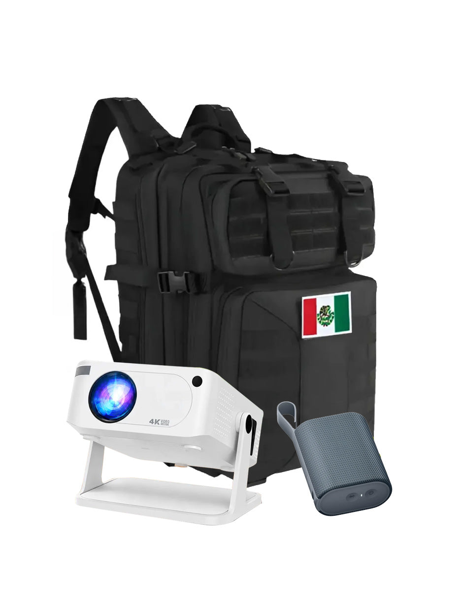 Combo Proyector 4K + Mochila 45L + Bocina Portátil | Entretenimiento y Aventura