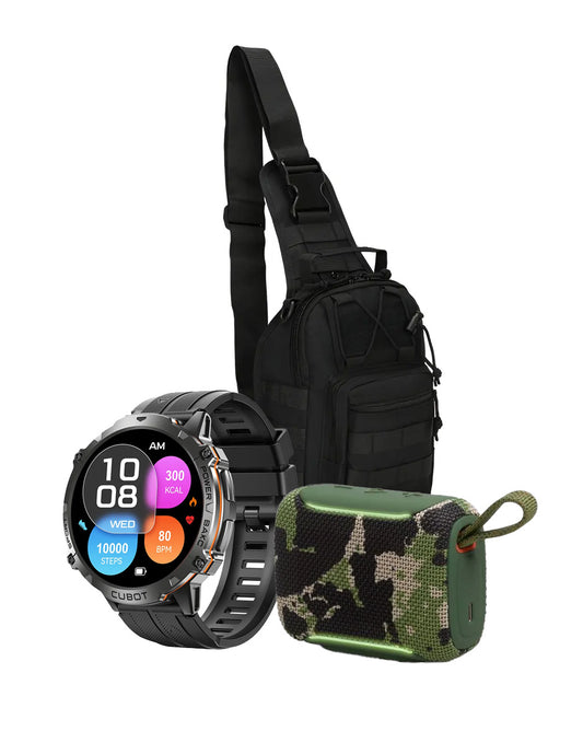 Combo Petukita Box Mochila Táctica + Bocina Portátil + Smartwatch Inteligente con Llamadas