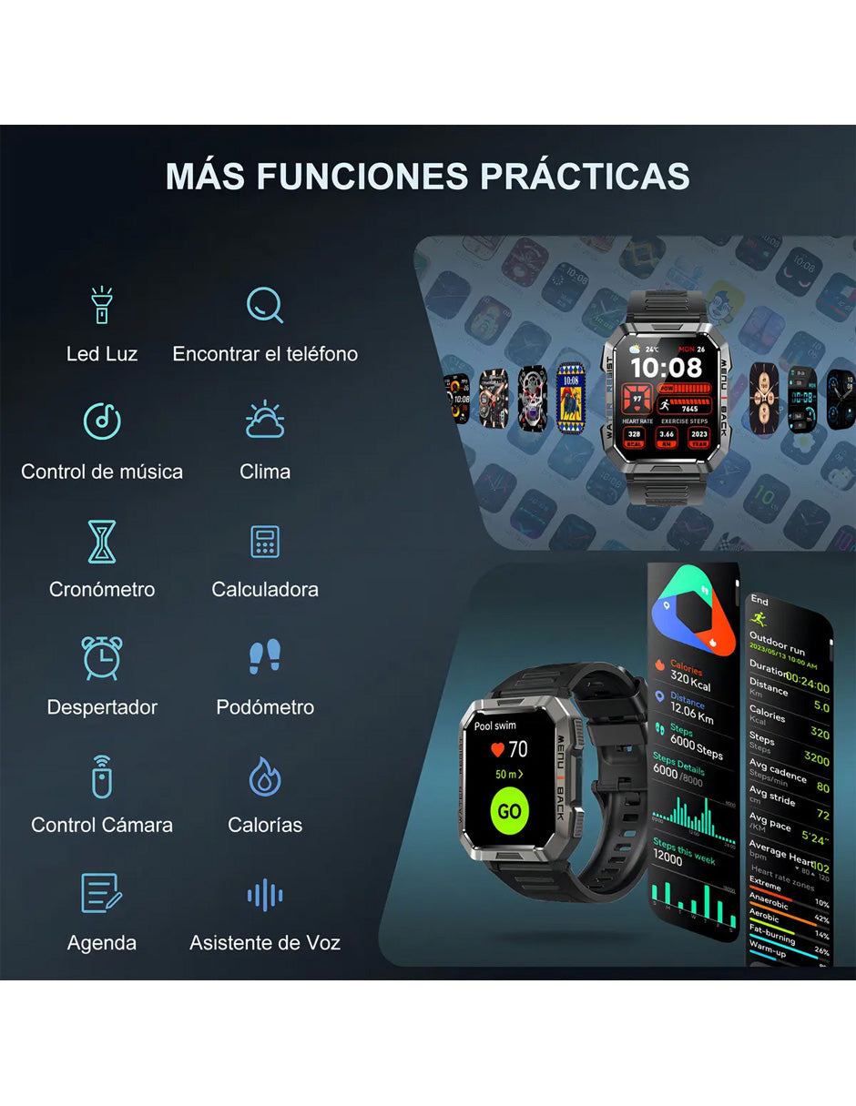 Combo Smartwatch Militar + Bocina Portátil + Cangurera Táctica | Tecnología y Aventura