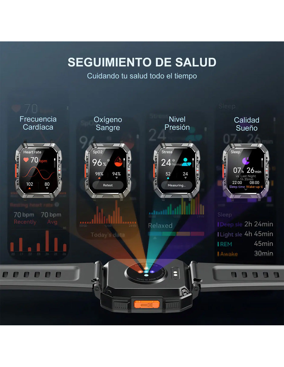 Combo Smartwatch Militar + Bocina Portátil + Cangurera Táctica | Tecnología y Aventura