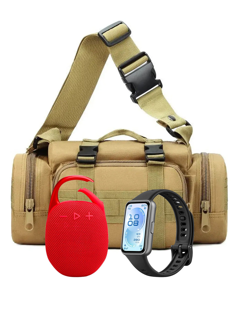 Combo Petukita Box: Bocina Portátil + Cangurera Táctica + Smartwatch