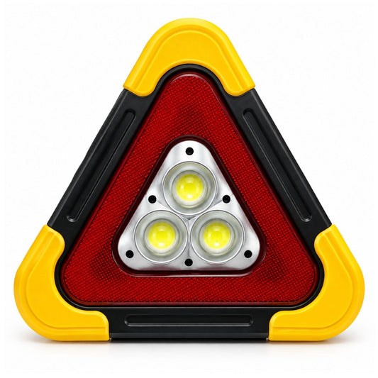 Lámpara triangular de emergencia vial con panel solar, USB-C y manija, 5 modos