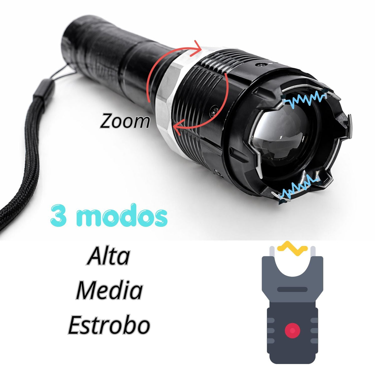 Lámpara de aluminio 2000 lm con zoom y descarga eléctrica D8810 - foto 2