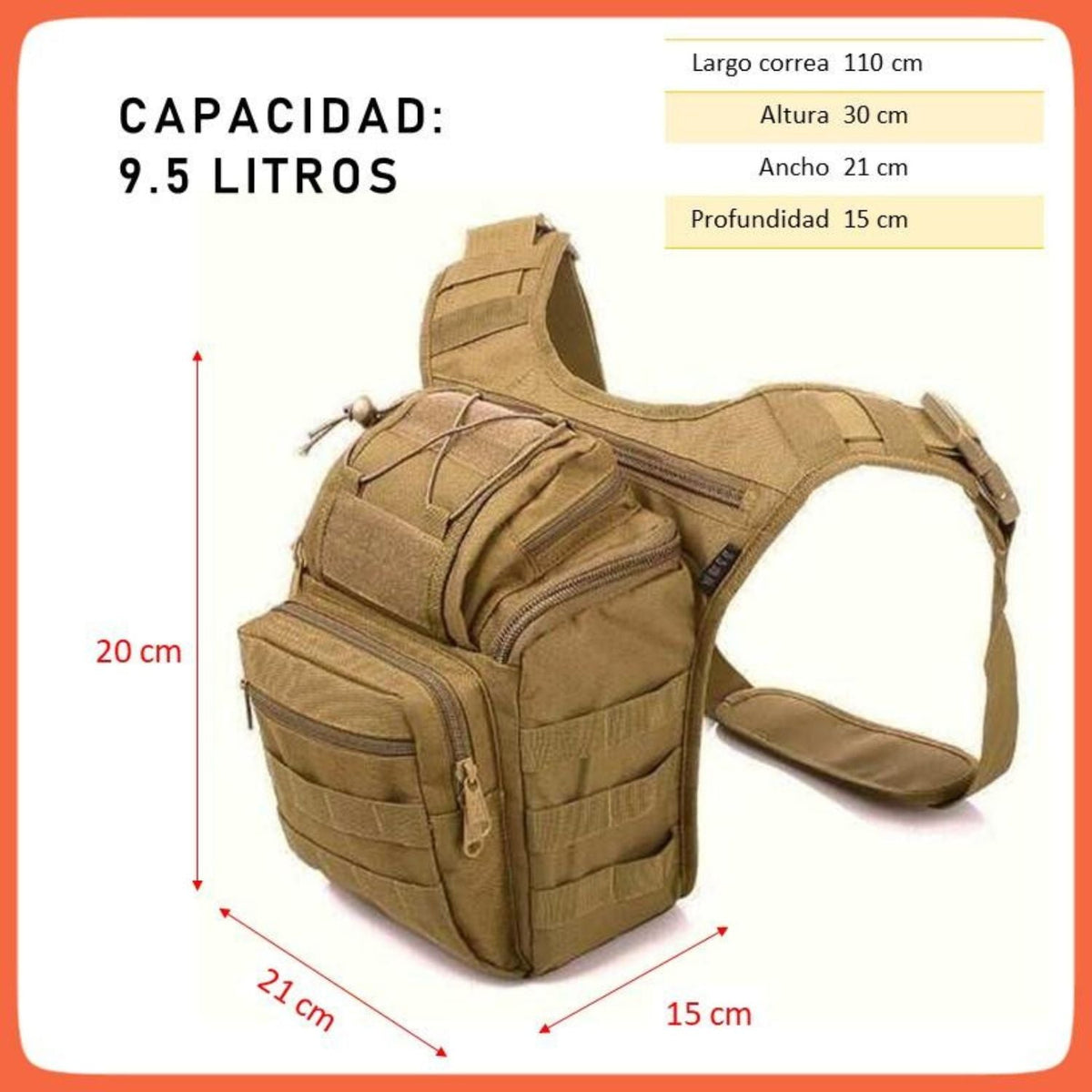 Mochila táctica tipo pechera y cangurera de 9 litros JYB018 - foto 8