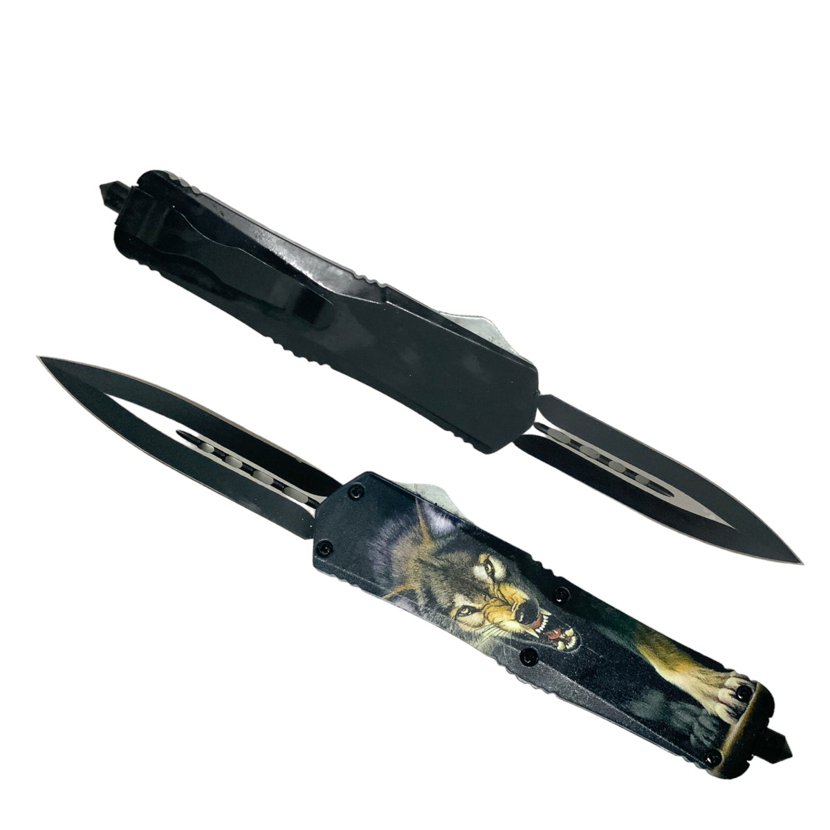 Navaja metálica de doble filo con rompevidrios y funda, serie f300