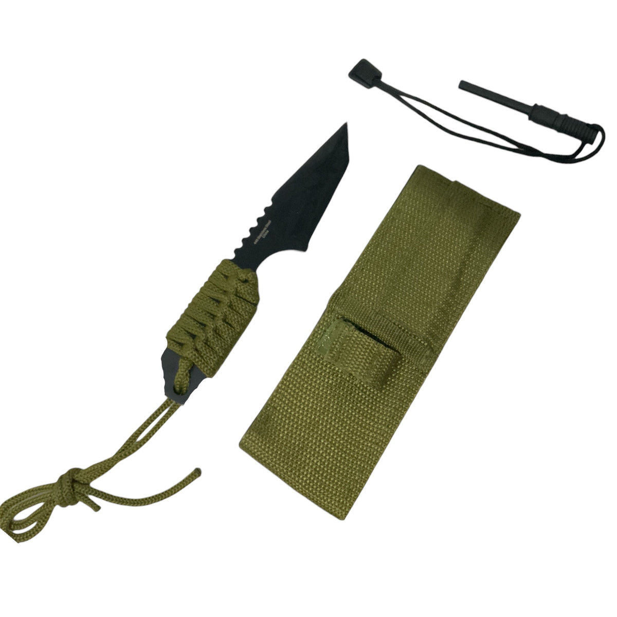 Cuchillo de supervivencia con paracord, pedernal y funda, modelo A0-35
