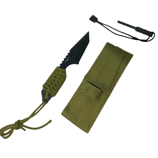 Cuchillo de supervivencia con paracord, pedernal y funda, modelo A0-35